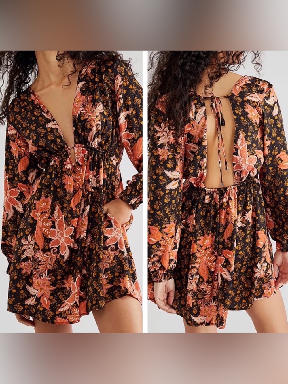 NWT Free People Mini Dress with Coral Floral Print MSRP $128